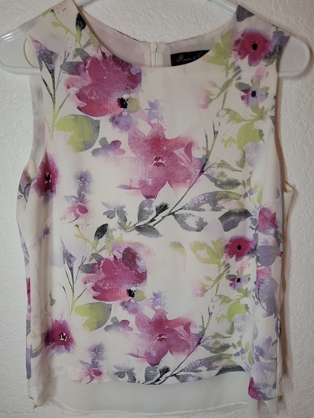 Rose & Olive Layered Chiffon Floral Tank Top S
